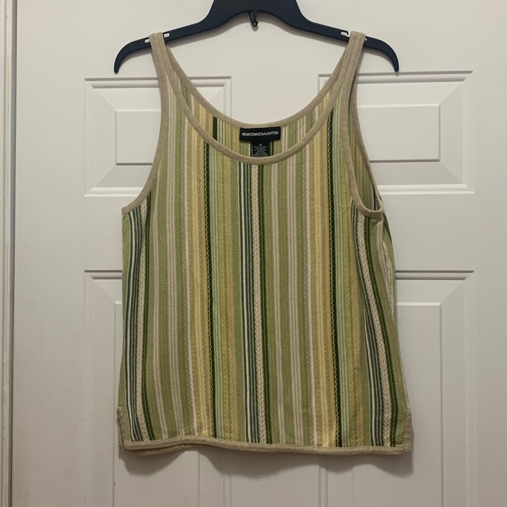 Norton McNaughton Green and Cream Striped Tank Top
